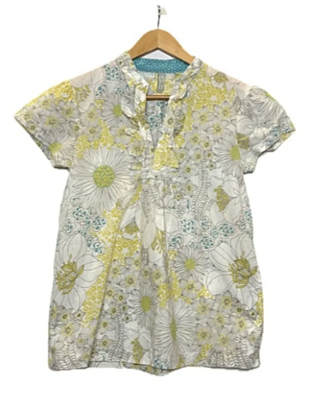 Old Navy Girls Floral Split Neck Ruffle Pintuck Tunic Top Size XL Short Sleeve